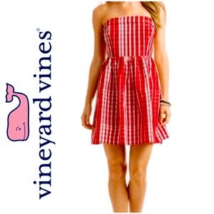 Vineyard Vines red gingham strapless mini dress size 6